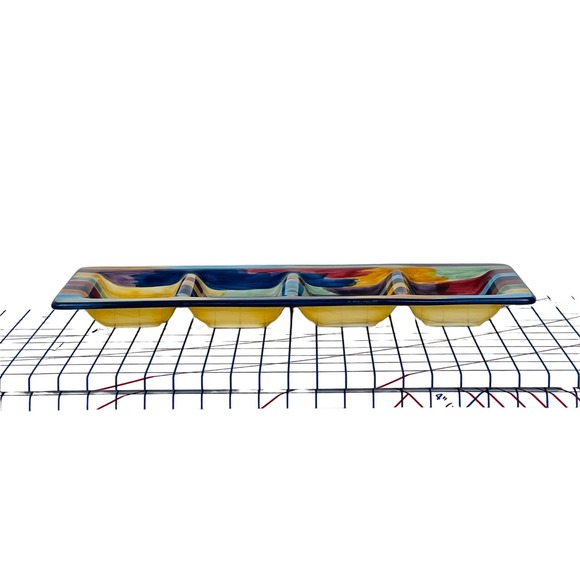 Tabletops Lifestyles MADRID Rainbow Ceramic Divided Serving Platter Tray 18.75" - Picture 9 of 9